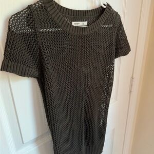 Womens Open Knit Sweater Tee Chocolate Brown XS